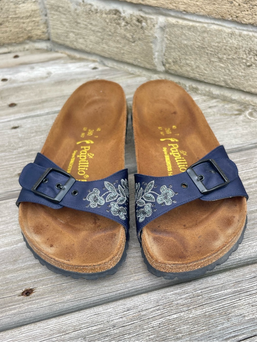 Birkenstock Papillio Madrid Sandals 260 Size L 9 Blue Textile Floral 40 US 9